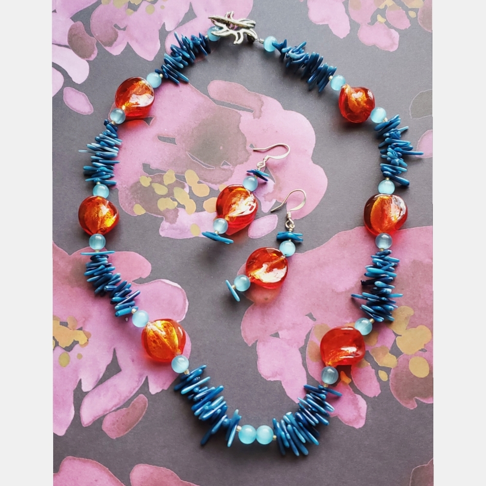 Coral Necklace and Earring Set